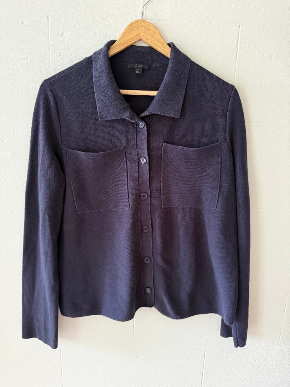 COS | Navy Cotton Shacket Button Up Sweater | Casual Cozy | Medium